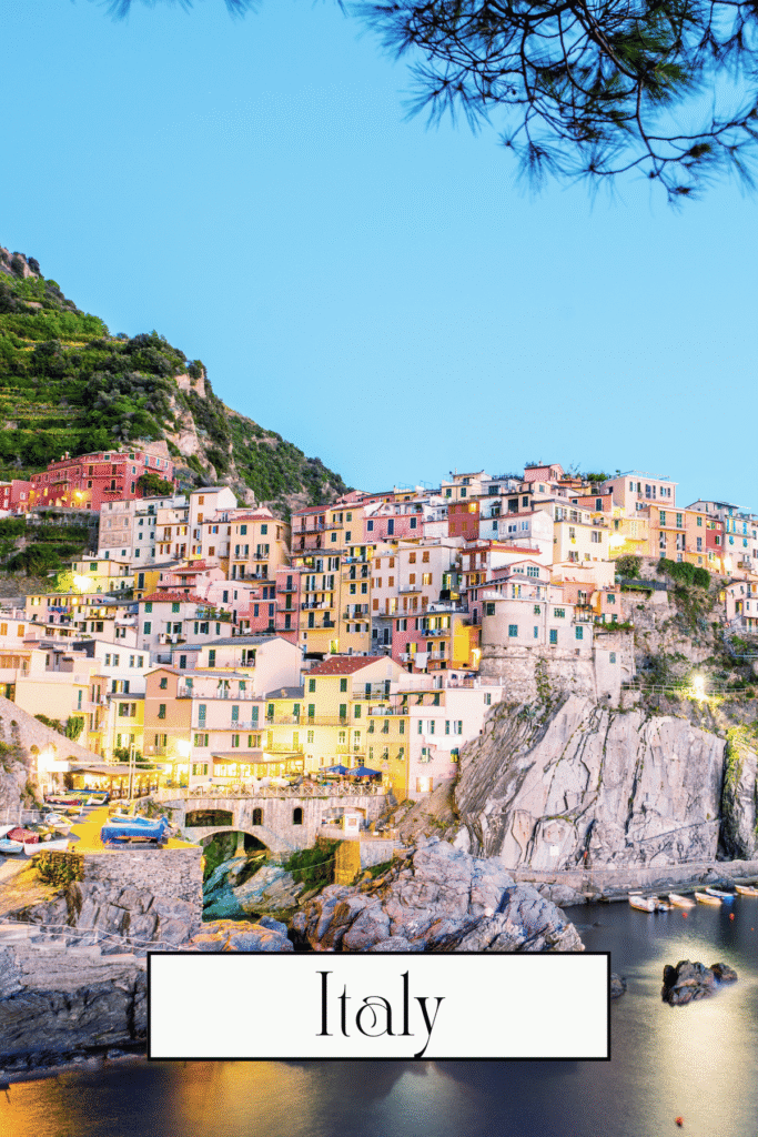 beautiful and colourful houses in italy arranged on a cliff next to the sea