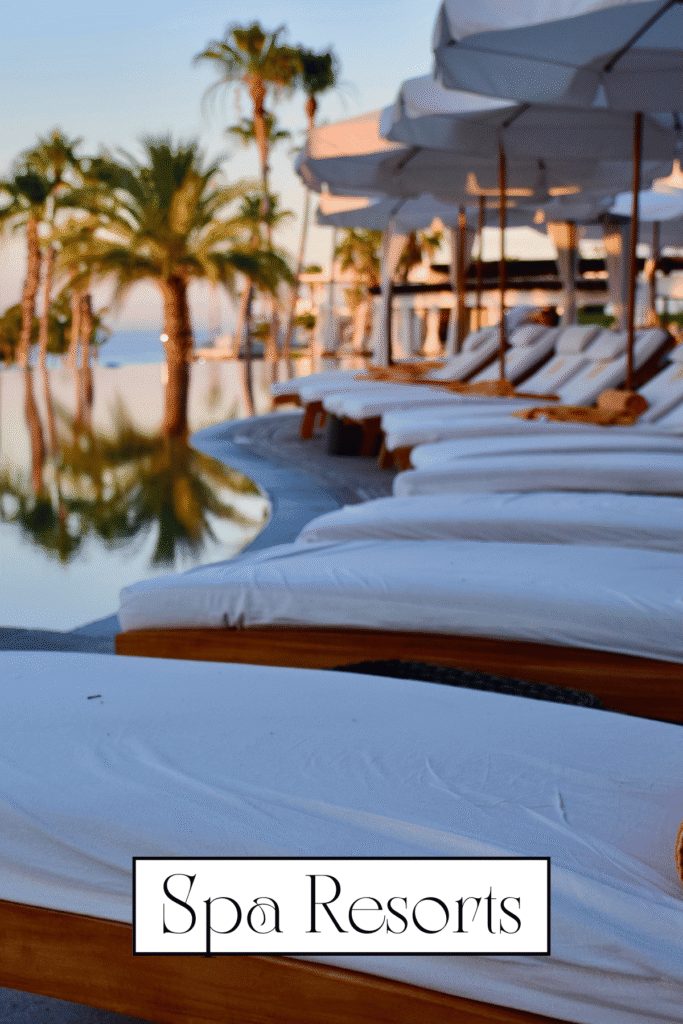 spa resort pool with palm trees