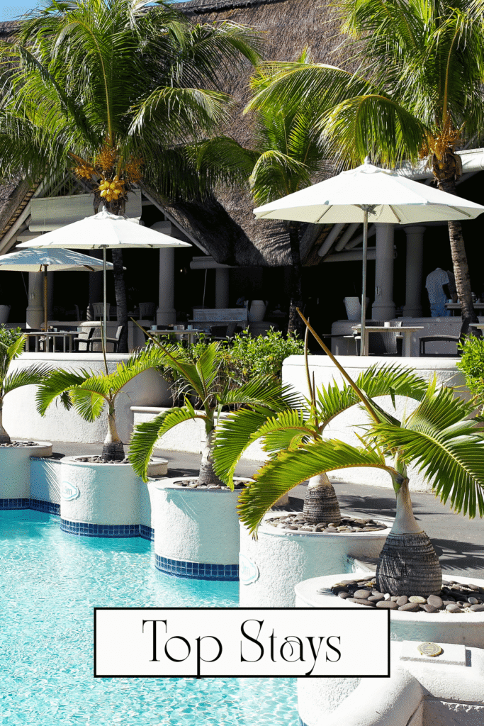 palm trees next to pool in a hotel
