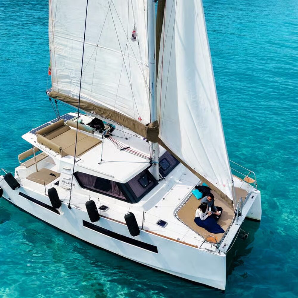 Sardinia things to do 45 Catamaran Tour swimming snorkeling prosecco